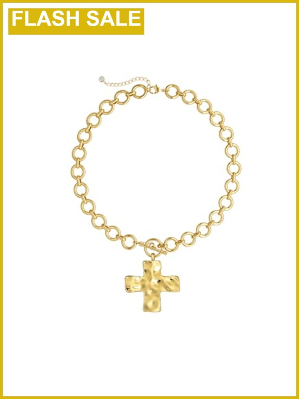 14K Gold Plated Chunky Cross Pendant Necklace Toggle Clasp